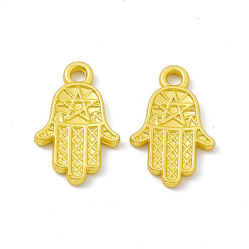 Rack Plating Alloy Pendants, Cadmium Free & Lead Free & Nickle Free, Hamsa Hand/Hand of Miriam Charms, Matte Gold Color, 16x10x1.4mm, Hole: 1.6mm