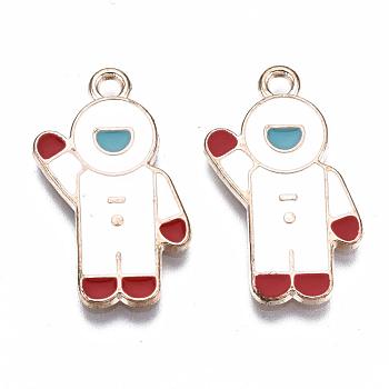 Alloy Pendants, Cadmium Free & Lead Free, with Enamel, Spaceman, Light Gold, White, 23x15x1mm, Hole: 2mm