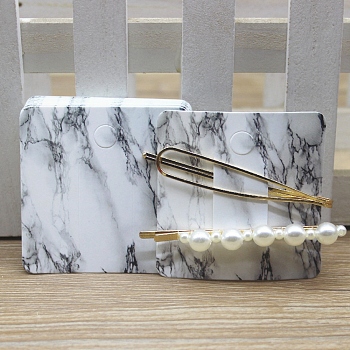 Square Paper Hair Clip Display Cards, Hair Bow Holder Cards, Hair Accessories Supplies Headdress Card, White, Marble Pattern, 6x6x0.03cm, Hole: 8mm