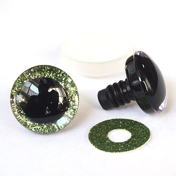 Plastic Safety Craft Eye, with Spacer, PU Sequins Ring, for DIY Doll Toys Puppet Plush Animal Making, Dark Olive Green, 12mm