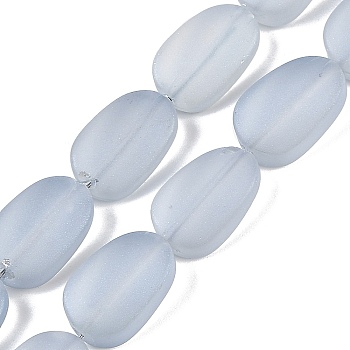 Electroplate Glass Beads Strands, Frosted, Oval, Light Steel Blue, 14x9x4.5mm, Hole: 1mm, about 50pcs/strand, 27.17 inch(69cm)