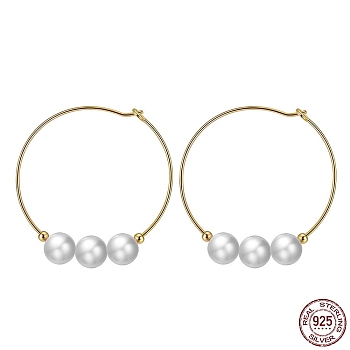 Natural Pearl Beaded Hoop Earrings, 925 Sterling Silver Earrings, Golden, 33mm