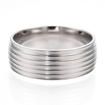 201 Stainless Steel Grooved Finger Ring Settings, Ring Core Blank for Enamel, Stainless Steel Color, 8mm, Size 10, Inner Diameter: 20mm