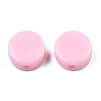 Opaque Acrylic Beads, Flat Round, Pink, 10x5mm, Hole: 1.8mm, about 1300pcs/500g