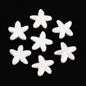 Handmade Porcelain Beads, Starfish, Bright Glazed Porcelain, White, 17~17.5x17~17.5x5~5.5mm, Hole: 1.6~2mm