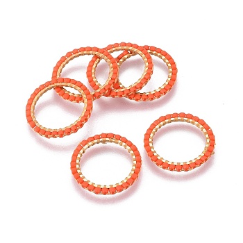 MIYUKI & TOHO Handmade Japanese Seed Beads, with Golden Plated 304 Stainless Steel Link Rings, Loom Pattern, Ring/Circle, Orange Red, 18~19x1.7mm, Inner Diameter: 14mm