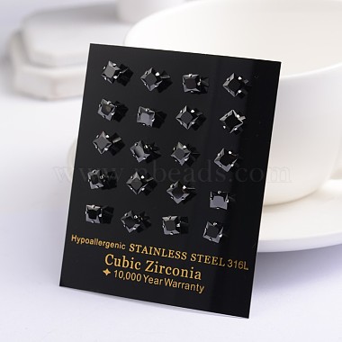 Square Cubic Zirconia Stud Earrings(EJEW-H306-05-3mm)-2