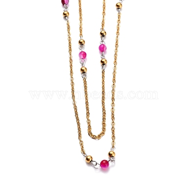 304 Stainless Steel Double Layer Necklaces(NJEW-H210-J-G)-3