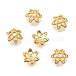 Brass Micro Pave Clear Cubic Zirconia Bead Caps, Flower, Cadmium Free & Lead Free, Rack Plating, Long-Lasting Plated, Real 24K Gold Plated, 10x9x3.5mm, Hole: 1.8mm(KK-G600-21G)