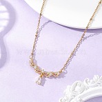 Brass Pave Clear Cubic Zirconia Angel Wings Pendant 304 Stainless Steel Satellite Chain Necklaces for Women, Golden, 15.79 inch(40.1cm)(NJEW-JN05936)