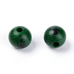 Natural Wood Beads, Round with Spider Web Pattern, Dark Green, 15mm, Hole: 4mm(WOOD-TAC0010-11H)