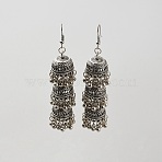 Alloy Bell Dangle Earring, Rhinestone Long Drop Earrings, Antique Silver, 87x17mm(EJEW-WH0017-95AS)