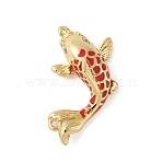Brass Enamel Pendants, with Cubic Zirconia Fish Shape Charms, Rack Plating, Cadmium Free & Lead Free, Long-Lasting Plated, Real 18K Gold Plated, Red, 20x12x6.5mm, Hole: 0.8mm(KK-B148-12G-01)