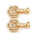 Brass Micro Pave Clear Cubic Zirconia Fold Over Clasps, Flower, Rack Plating, Long-Lasting Plated,  Lead Free & Cadmium Free, Real 18K Gold Plated, 24.5mm(KK-H292-14G)