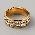 Rhinestone Finger Ring, 201 Stainless Steel Ring for Women, Golden, Inner Diameter: 18mm(RJEW-WH0012-20G)