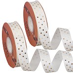 Gold Stamping Polka Dot Polyester Printed Ribbon, for DIY Jewelry Making, Gift Packaging, White, 1 inch(26mm), about 50.00 Yards(45.72m)/Roll(OCOR-CY0003-70)