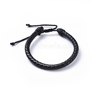 Adjustable Leather Cord Braided Bracelets, with Nylon Thread Cord, Burlap Paking Pouches Drawstring Bags, Black, 2 inch~2-7/8 inch(5.1~7.2cm), 6mm(BJEW-JB04439-01)