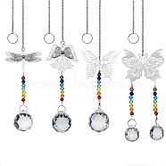 4Pcs 4 Style Glass Chandelier Suncatchers Prisms Chakra Hanging Pendant, with Iron Cable Chains and Brass Pendants, Butterfly, Dragonfly, Angel with Round, Platinum, 445mm, 1pc/style(AJEW-SZ0002-27)