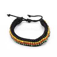 Adjustable Seed Bead Braided Beaded Bracelets for Men Women, Leather Cord Rasta Bracelet, Colorful, Inner Diameter: 2-1/4~3-1/8 inch(5.6~7.8cm)(BJEW-JB06288-02)