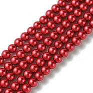 Glass Pearl Beads, Pearlized, Round, FireBrick, 6mm, Hole: 0.7~1mm, about 68pcs/Strand, 16''(40.64cm)(HY-J001-6mm-HX098)