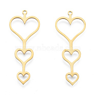 201 Stainless Steel Pendants, Three Heart Charm, Real 18K Gold Plated, 44.5x17.5x1mm, Hole: 1.5mm(STAS-N090-LA967-2)