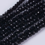 Opaque Solid Color Glass Bead Strands, Imitation Jade, Faceted, Rondelle, Black, 3x2mm, Hole: 0.8mm, about 185~190pcs/strand, 14.9~17.3 inch(38~44cm)(X-GLAA-F076-A14)