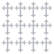 Cross Fleury Polyester Embroidery Iron on Applique Patch, Sewing Craft Decoration, Silver, 95x70x1mm(PATC-WH0005-44C)