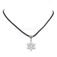 Alloy Enamel Snowflake Pendant Necklaces, with Imitation Leather Cord, Platinum, 17.60 inch(44.7cm)(NJEW-JN04538-01)