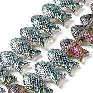 Electroplate Transparent Glass Beads Strands, Half Plated, Fish, Cadet Blue, 8x15x10mm, Hole: 1mm, about 50pcs/strand, 15.75 inch(40cm)(EGLA-C007-06)