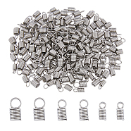 300Pcs 3 Size 304 Stainless Steel Coil Cord End, Leather Cord End Caps, Column, Stainless Steel Color, 8.5~10.5x3.5~5.5mm, Hole: 2~4mm, Inner Diameter: 2~4mm, 100Pcs/size(STAS-DC0013-11)
