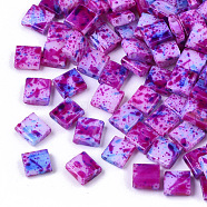 2-Hole Glass Seed Beads, Opaque Spray Painted, Rectangle, Medium Violet Red, 5x4.5~5x2~2.5mm, Hole: 0.5~0.8mm(SEED-S023-42C-01)
