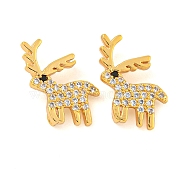 Christmas Theme Brass Clear Cubic Zirconia Pendants, Deer, Real 18K Gold Plated, 13.5x11x4mm, Hole: 3.5x1.5mm(KK-N254-29G)