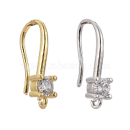 4 Pair 2 Style Brass Micro Pave Clear Cubic Zirconia Earring Hooks, Ear Wire, with Horizontal Loop, Mixed Color, 4pairs/Box(ZIRC-ZZ0001-03)