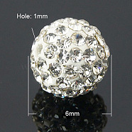 Pave Disco Ball Beads, Polymer Clay Rhinestone Beads, Grade A, Crystal, 6mm, Hole: 1mm(X-RB-Q195-6mm-001)