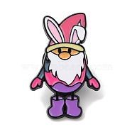 Easter Gnome with Rabbit Ear Enamel Pins for Women, Electrophoresis Black Alloy Brooch for Backpack Clothes, Medium Purple, 26x17x1mm(JEWB-D017-02C-EB)