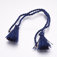 Twisted Polyester Bracelets Making, with Tassel & Brass Findings, Midnight Blue, 11 inch~12-5/8 inch(28~32cm), 2mm, Hole: 2mm(KK-P146-15A)