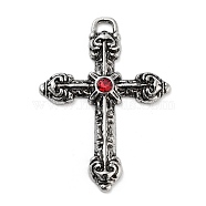 Cross Alloy Rhinestone Pendants, Antique Silver, Siam, 50x35.5x4mm, Hole: 4.5x2mm(FIND-U006-15AS-05)