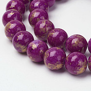 Natural Mashan Jade Beads Strands, with Gold Powder, Dyed, Round, Medium Violet Red, 4mm, Hole: 1mm, about 90pcs/strand, 16 inch(X-G-P232-01-B-4mm)
