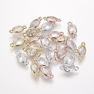 Brass Micro Pave Cubic Zirconia Links, Long-Lasting Plated, Oval, Clear, Mixed Color, 11.7x5.6x2.6mm, Hole: 1mm(ZIRC-E162-07B)