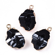 Druzy Geode Resin Pendants, with Edge Light Gold Plated Iron Loops, Nuggets, Black, 25~26x15x7mm, Hole: 1.8mm(X-RESI-S383-066A)