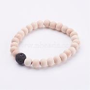 Wood Beads Stretch Bracelets, with Natural Lava Rock Beads, BurlyWood, 2-1/8 inch(54mm)(BJEW-JB02958)