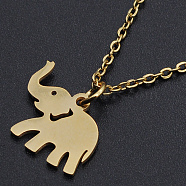 201 Stainless Steel Pendant Necklaces, with Cable Chains and Lobster Claw Clasps, Elephant, Golden, 15.74 inch(40cm), 1.5mm(NJEW-S105-JN552-40-2)