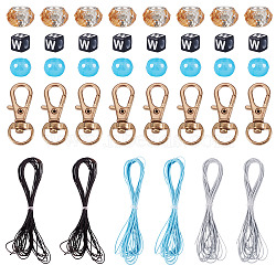 DIY Keychain Making Kits, include 20Pcs Alloy Swivel Lobster Claw Clasps, 200Pcs Acrylic Beads, 200Pcs Plastic Beads, 6Pcs Waxed Polyester Cord, 10Pcs Transparent Resin Rondelle European Beads, Mixed Color, 31x12x5mm, Hole: 9x7mm(DIY-TA0014-54)