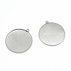 Tarnish Resistant 304 Stainless Steel Pendant Cabochon Settings, Plain Edge Bezel Cups, Flat Round, Stainless Steel Color, Tray: 25mm, 30x26.5x1mm, Hole: 2mm(X-STAS-T008-128)