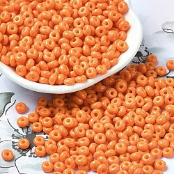 Baking Paint Glass Seed Beads, Donut, Orange, 4x2.5mm, Hole: 1mm, about 6205pcs/pound(SEED-B001-02A-07)