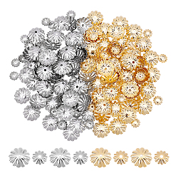 240Pcs 4 Style 304 Stainless Steel Bead Caps, Multi-Petal, Real Gold Plated & Stainless Steel Color, 6~10x1~2.5mm, Hole: 1.2mm, 60pcs/style(STAS-UN0038-54)