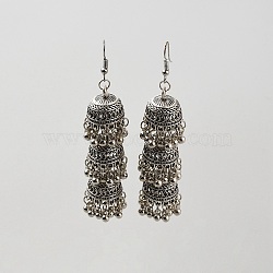 Alloy Bell Dangle Earring, Rhinestone Long Drop Earrings, Antique Silver, 87x17mm(EJEW-WH0017-95AS)