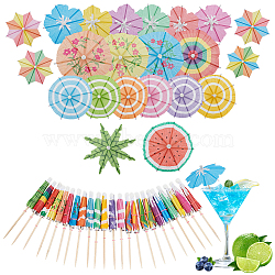 260Pcs 7 Styles Disposable Paper & Wood Umbrella Sticks, Cocktail Picks for Fruits, Appetizers & Cocktail, Mixed Shapes, 100~105x90~110mm(DIY-OC0015-04)