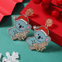 Festive Christmas Acrylic Stud Earrings for Holiday Season Celebration, Platinum, Koala(KD3160-3)