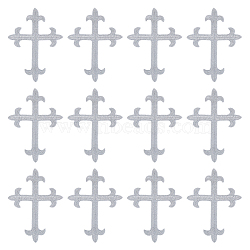 Cross Fleury Polyester Embroidery Iron on Applique Patch, Sewing Craft Decoration, Silver, 95x70x1mm(PATC-WH0005-44C)